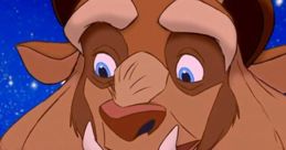 Cheerful Beast from Beauty and the Beast, showcasing his kind expression and iconic features against a starry background.