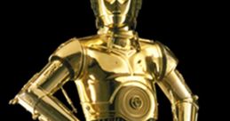 C-3PO, the iconic golden protocol droid from Star Wars, striking a pose against a dark background.