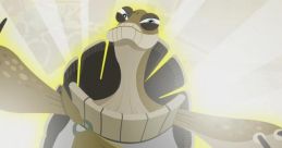 Grand Master Oogway, wise kung fu tortoise, surrounded by a radiant aura, symbolizing wisdom and enlightenment.