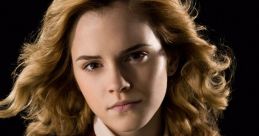 Hermione Granger, holding her wand, showcases determination and intelligence in her Hogwarts attire.