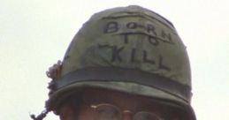 Private Joker's iconic expression, wearing a "Born to Kill" helmet, symbolizes the irony of war and personal conflict.