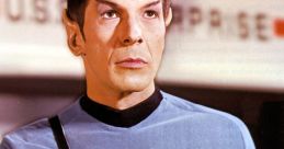 Spock, the iconic Vulcan from Star Trek, holds a phaser, showcasing his serious demeanor and distinctive attire.