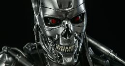 Detailed T-800 Endoskeleton maquette showcasing metallic structure and red eyes, perfect for Terminator fans and collectors.