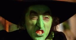 Wicked Witch casting a spell with a menacing grin, highlighted by her iconic green skin and pointed black hat.