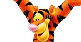 Joyful Tigger character from Winnie the Pooh, jumping with excitement, displaying vibrant orange fur and playful demeanor.