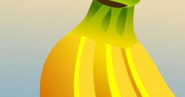 Colorful vector illustration of a banana with a vibrant yellow hue and green accents, set against a soft gradient background.