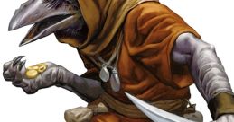 Kenku rogue character holding coins and a dagger, showcasing the unique bird-like features of D&D's Kenku race.