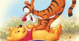 Winnie the Pooh and friends from "The Many Adventures of Winnie the Pooh" enjoying a playful moment in the Hundred Acre Wood.