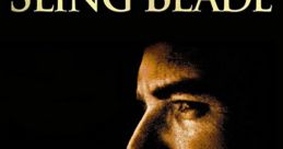 Dramatic poster of "Sling Blade" (1996) featuring a close-up profile of the main character with a bridge silhouette.