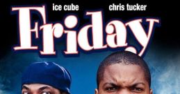 Cover art for 'Friday' (1995) featuring Ice Cube and Chris Tucker, highlighting comedic chaos and iconic car scenes.