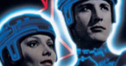 Retro TRON (1982) characters with iconic blue outfits and illuminated helmets, capturing the essence of digital adventure.