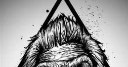 Bold artistic gorilla illustration with fierce expression, centered within a geometric triangle design, symbolizing strength.