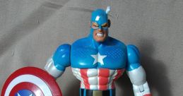 Captain America action figure with iconic shield, showcasing American patriotism in vibrant colors and heroic stance.