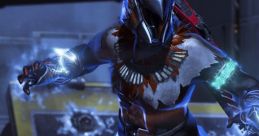 Destiny character wielding electric powers, showcasing unique armor and dynamic pose in a futuristic environment.