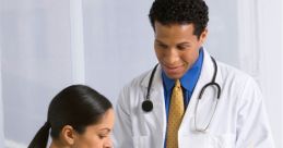 Doctor consulting with patient in a medical office, discussing treatment options and health concerns. Professional healthcare setting.