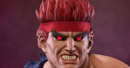 Dynamic Evil Ryu statue with fierce expression, red eyes, and iconic scar, showcasing power and intensity in design.