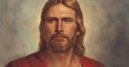 Portrait of Jesus, depicted with long hair and a beard, clad in a red robe, conveying serenity and spiritual presence.