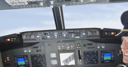 Pilots in cockpit operating controls, showcasing teamwork and precision in flight operations. High-tech aviation dashboard visible.