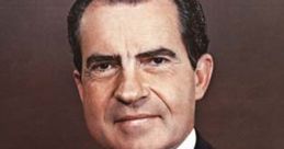 Portrait of Richard Nixon in a suit, featuring a confident expression and a classic tie, reflecting his presidential era.