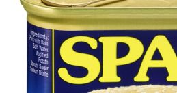 Can of Spam featuring a sandwich with lettuce, tomato, cheese, and mustard, showcasing a serving suggestion for fans.