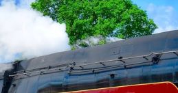 Streamlined steam locomotive 611 chugs along the tracks, showcasing its powerful design against a vibrant landscape.