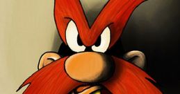 Yosemite Sam with his signature red hair and mustache, dressed in a cowboy outfit, exuding a fierce attitude.