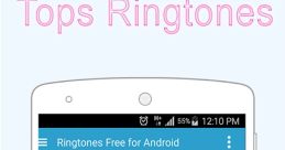 User interface of the "Ringtones Free for Android" app showcasing features like wallpapers, videos, and uploads.