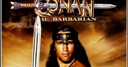 Conan the Barbarian wielding a sword, showcasing strength and heroic spirit in a dramatic desert landscape.