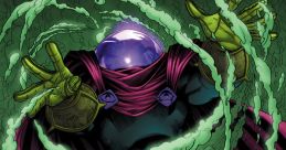 Mysterio conjures green smoke, showcasing his illusionary powers in a dynamic comic art style.