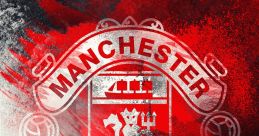 Manchester United logo with a bold red and black background, representing strength and passion for football.