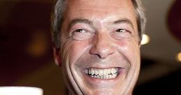 Nigel Farage smiling and raising a glass of beer, wearing a colorful striped tie at a celebratory event.