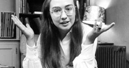 Hillary Rodham Clinton in striped pants and glasses, gesturing thoughtfully in a vintage setting, showcasing her youthful style.