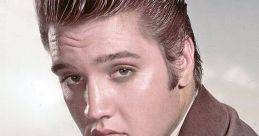 Elvis Presley posing with a guitar, showcasing his iconic hairstyle and fashion, a symbol of rock and roll legacy.