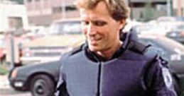 Officer Alex J. Murphy, in tactical gear, prepares for action in a city environment. Iconic portrayal in Robocop.