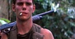 Bunny from "Platoon" stands with a rifle, smoking, amidst a dense jungle backdrop, capturing a tense military moment.