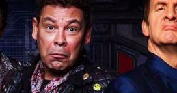 Key characters from "Red Dwarf" showing quirky expressions in a sci-fi setting, embodying the show's humor and charm.