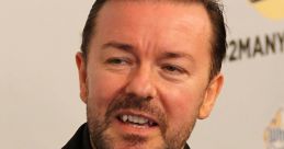 Ricky Gervais speaking at a Comedy Central event, showcasing his signature humor and engaging personality.