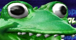 Cartoonish green frog character inspired by retro gaming, vibrant eyes, and styled with a playful design. Perfect for stream themes.