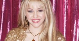 Hannah Montana-inspired costume featuring floral patterns, beads, and sparkling backdrop, showcasing youthful style and charisma.