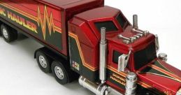 Red Sonic Hauler truck model with detailed design and chrome accents, showcasing striking graphics and powerful aesthetics.