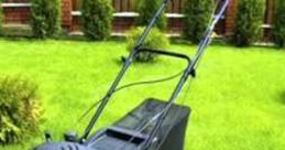 Red lawn mower on lush green grass, showcasing effective lawn maintenance for a tidy outdoor space.