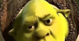 Shrek with a serious expression, showcasing his iconic green face and outfit, embodying humor and charm in animated storytelling.