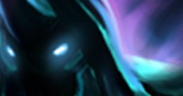 Abaddon from Dota exuding a dark and mystical aura with glowing blue eyes, representing strength and power in the game.