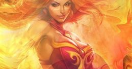 Lina from Dota, depicted in fiery colors, showcasing her powerful magical abilities and fierce expression.