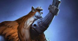 Magnus from Dota, a powerful warrior with a horned visage and mighty weapon, embodies strength and dominance in battle.