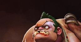 Pudge from Dota, known for his iconic appearance, wielding a meat hook with a gruesome, blood-stained outfit.