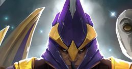 Silencer from Dota, wearing a striking purple and gold outfit, gestures for silence, embodying stealth and silence.