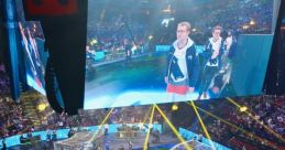 Liquid team enters the stage at TI8 - The International 2018, with an excited crowd and stunning lighting effects.