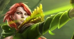 Wind Ranger aiming her bow, surrounded by vibrant foliage, showcasing her agility and fierce determination in Dota 2.