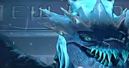 Dynamic portrayal of Winter Wyvern from Dota, showcasing its striking blue scales and fierce expression in a snowy environment.